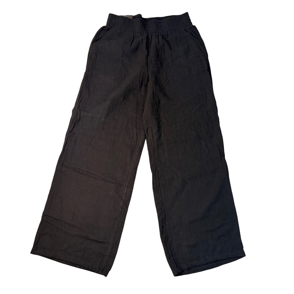 DKNY Black Gauze Wide Leg Cropped Pants Women's Size XL Elastic Waist